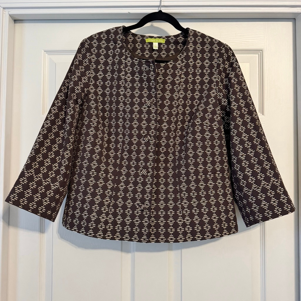 Sigrid Olsen Blazer Jacket Size 16 Brown Beige